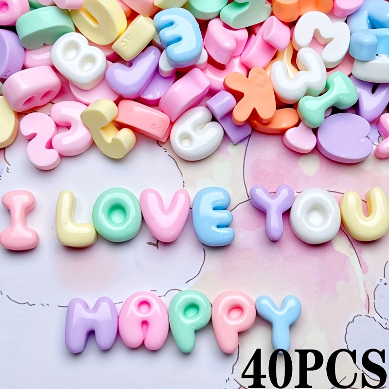 Image of 40/60pcs Mixed Styles Letter Cabochon Opaque Resin Alphabet Flatback Charms, Initial Alphabet Cabochons Flactback Colorful Cabochons, For Making Scrapbooking Embellishment Craft Art Nail