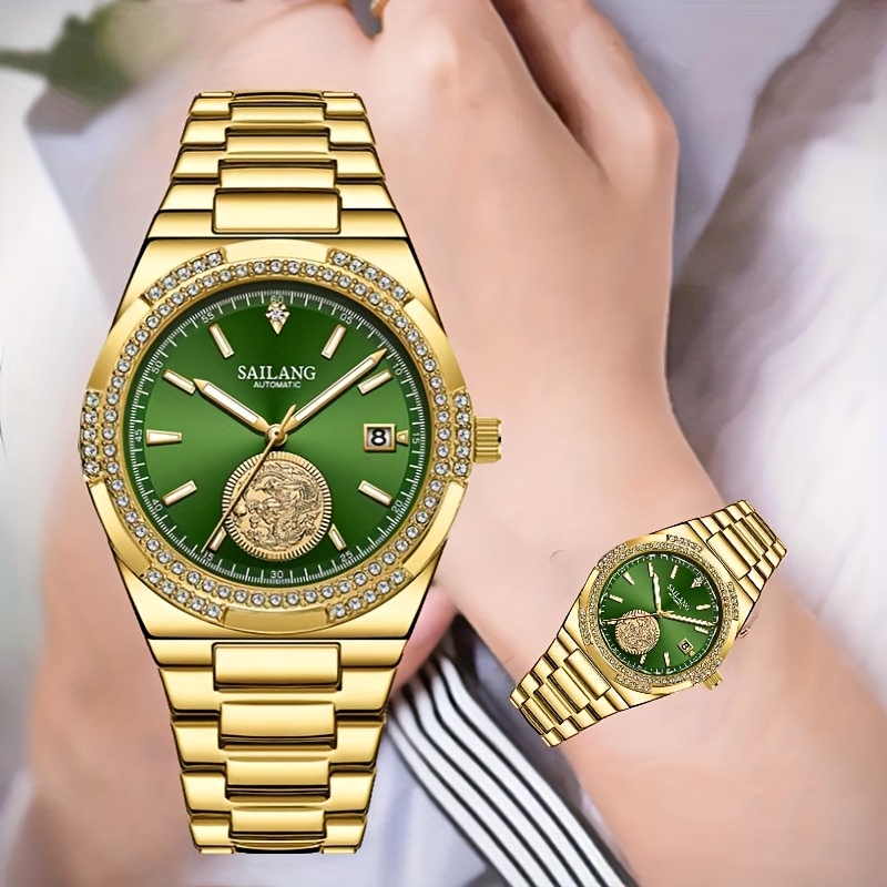 Women\'s Green Luxury Elegant Automatic Mechanical Stainless Steel Wrist Watch Amazon.com: Diella Women main image 4