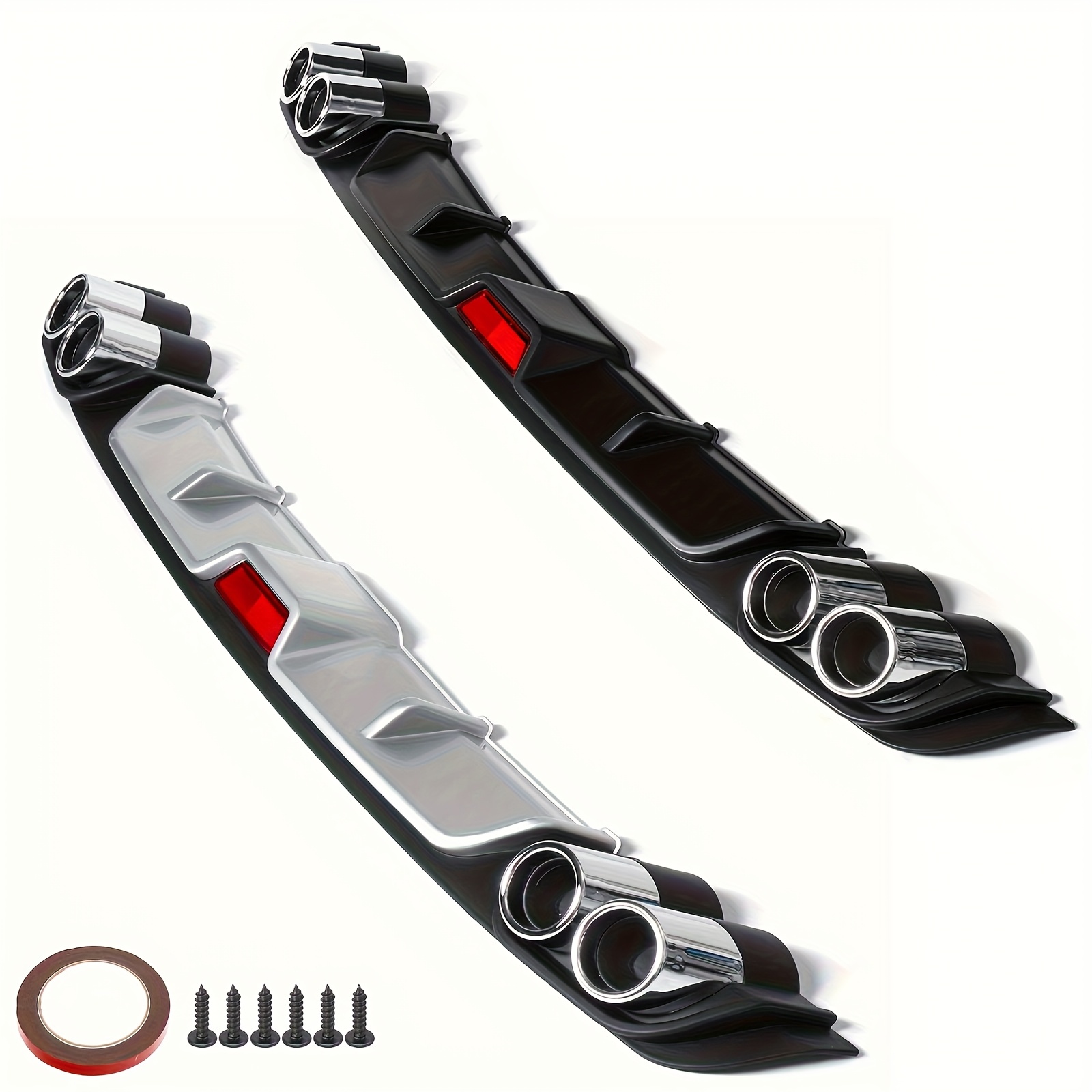 thumbnail image 2 of Universal Rear Bumper Lip Splitter – Chrome Diffuser Exhaust Pipe Decor, 50.8x5 Inch, Black FRP 2 of 5