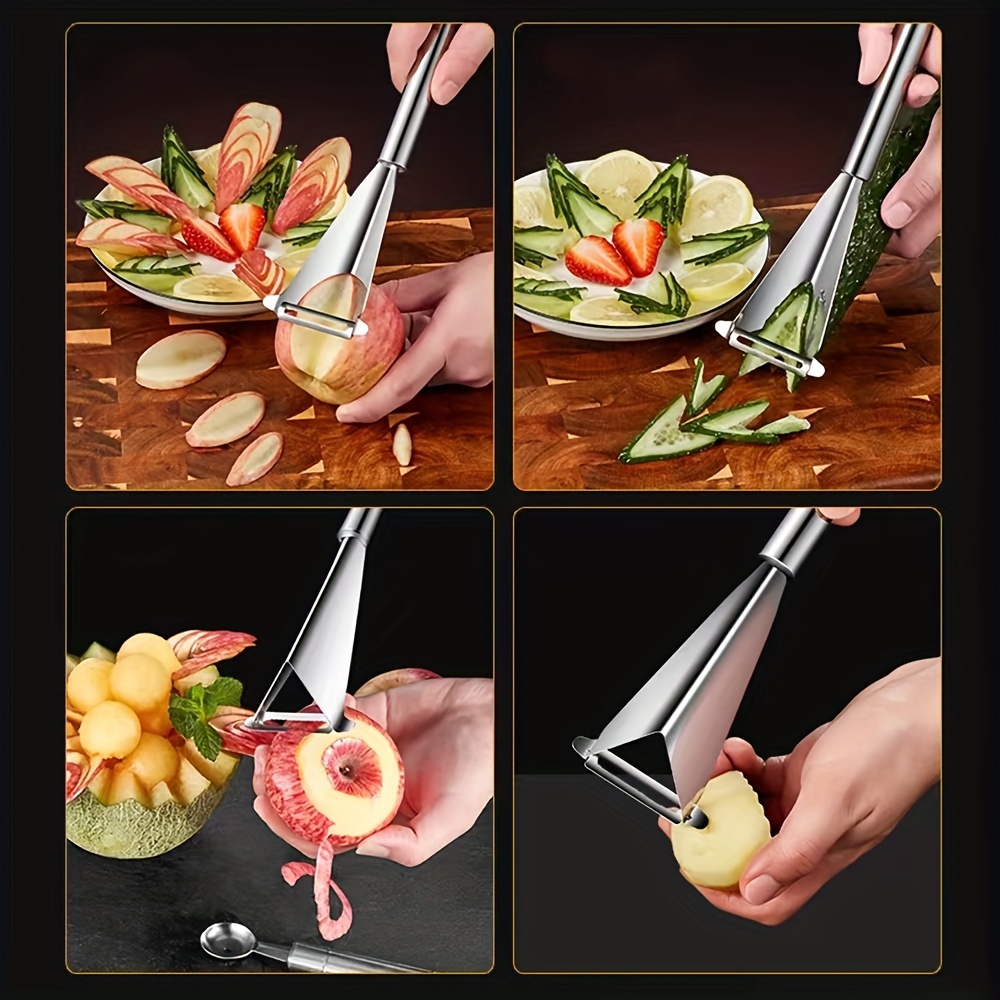 Stainless Multi-Function Apple Slicer and Corer - Triangular Push for Easy Fruit Carving, Slicing, and Peeling - Durable Kitchen for Home Use, Fruit Preparation| Design|Durable Kitchenware, Fruit