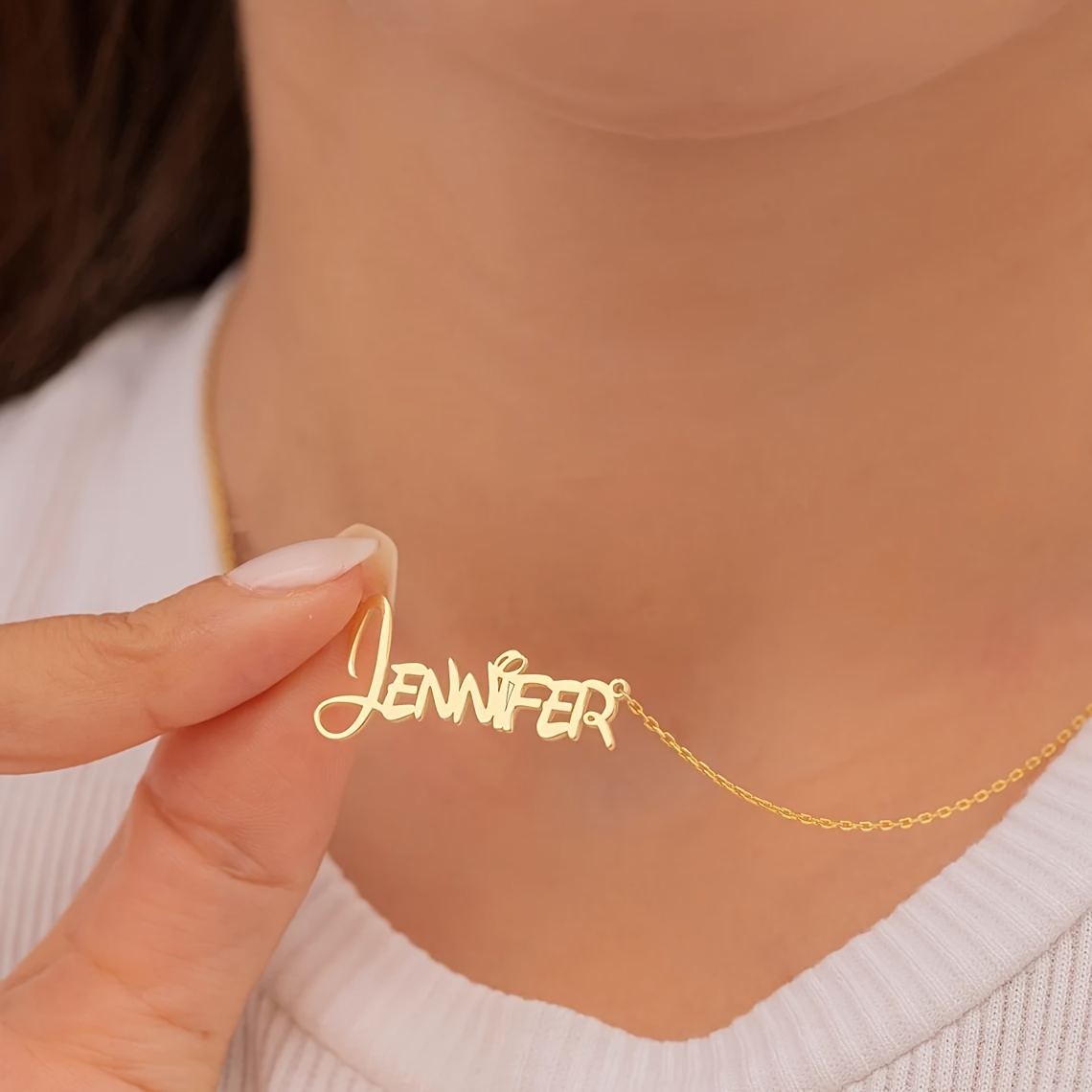 

Customizable Name Pendant Necklace, Cute Cartoon Style, 18k Golden Plated Stainless Steel, Personalized Engraved Fashion Jewelry For Women And Girls, Daily Wear No Stone Charm - English Only