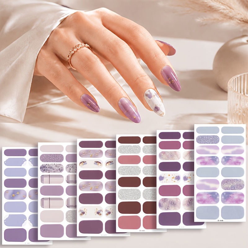 Image of 96pcs Spring And Summer Shiny Gradient Dyed Fully Wrapped Nail Strips, Self-adhesive Single Use Nail Stickers, Suitable For Women's Diy Home Use Nail Products Nail Kit