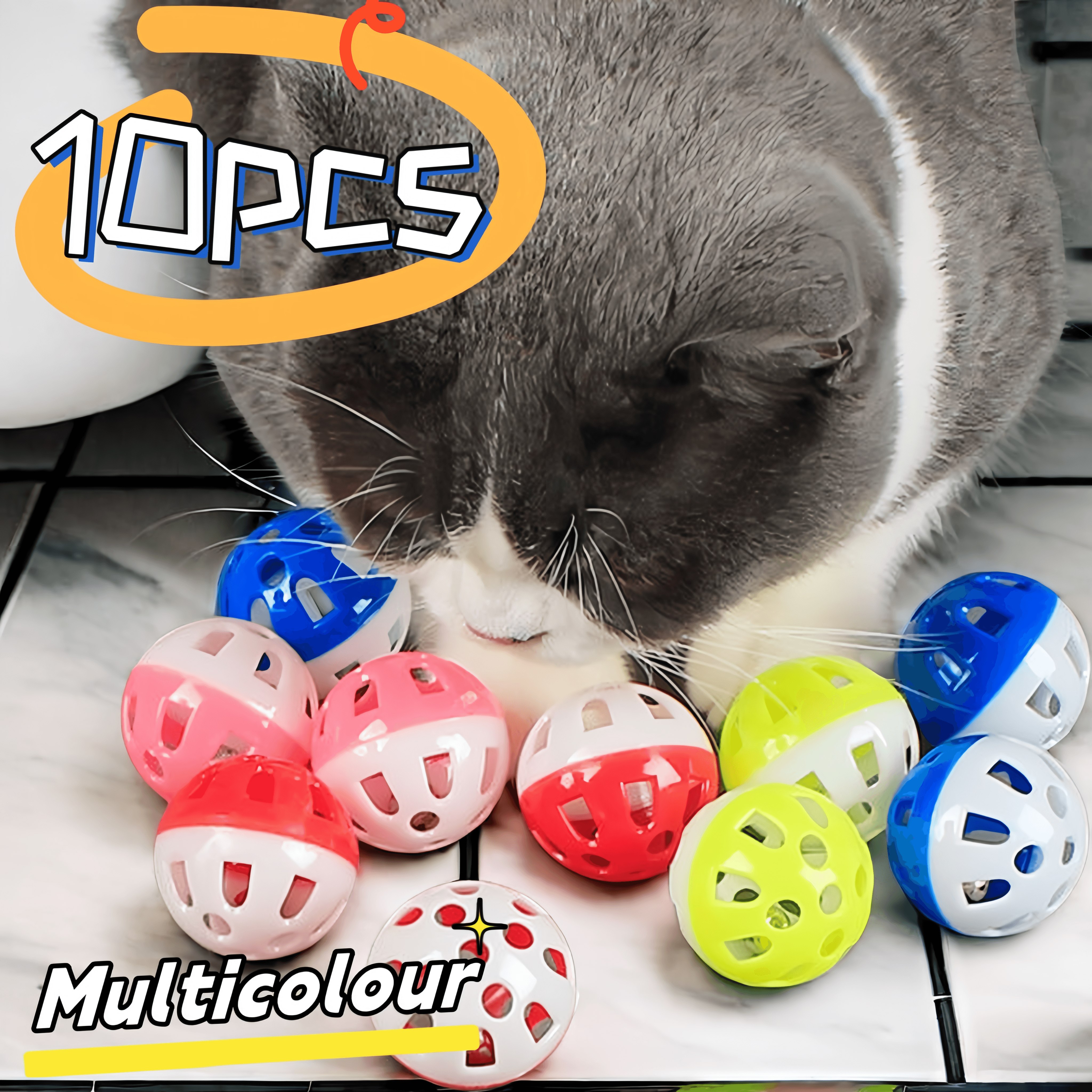 

10pcs Interactive Cat Toy Balls With Bell - Plastic Hollow Balls For Indoor Play, Exercise & Mental Stimulation