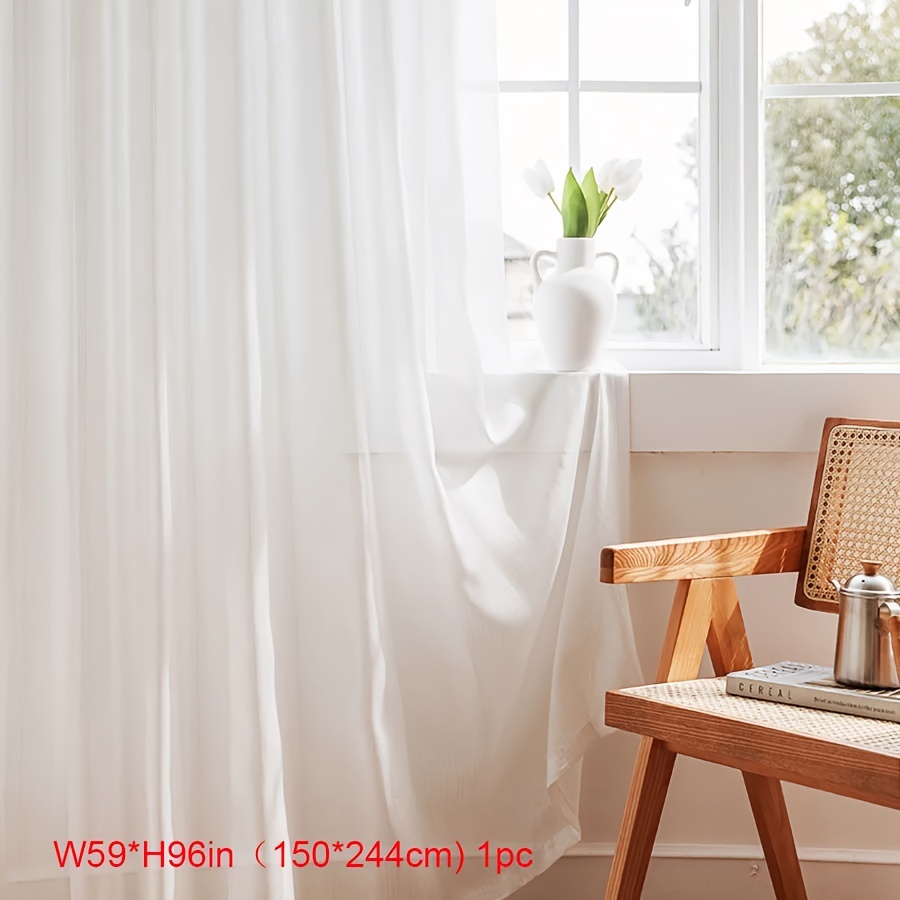 1pc Modern White Shiny Tulle Curtains - Stripe Window Sheer For Bedroom, Office, Kitchen, Living Room, Study - Decor