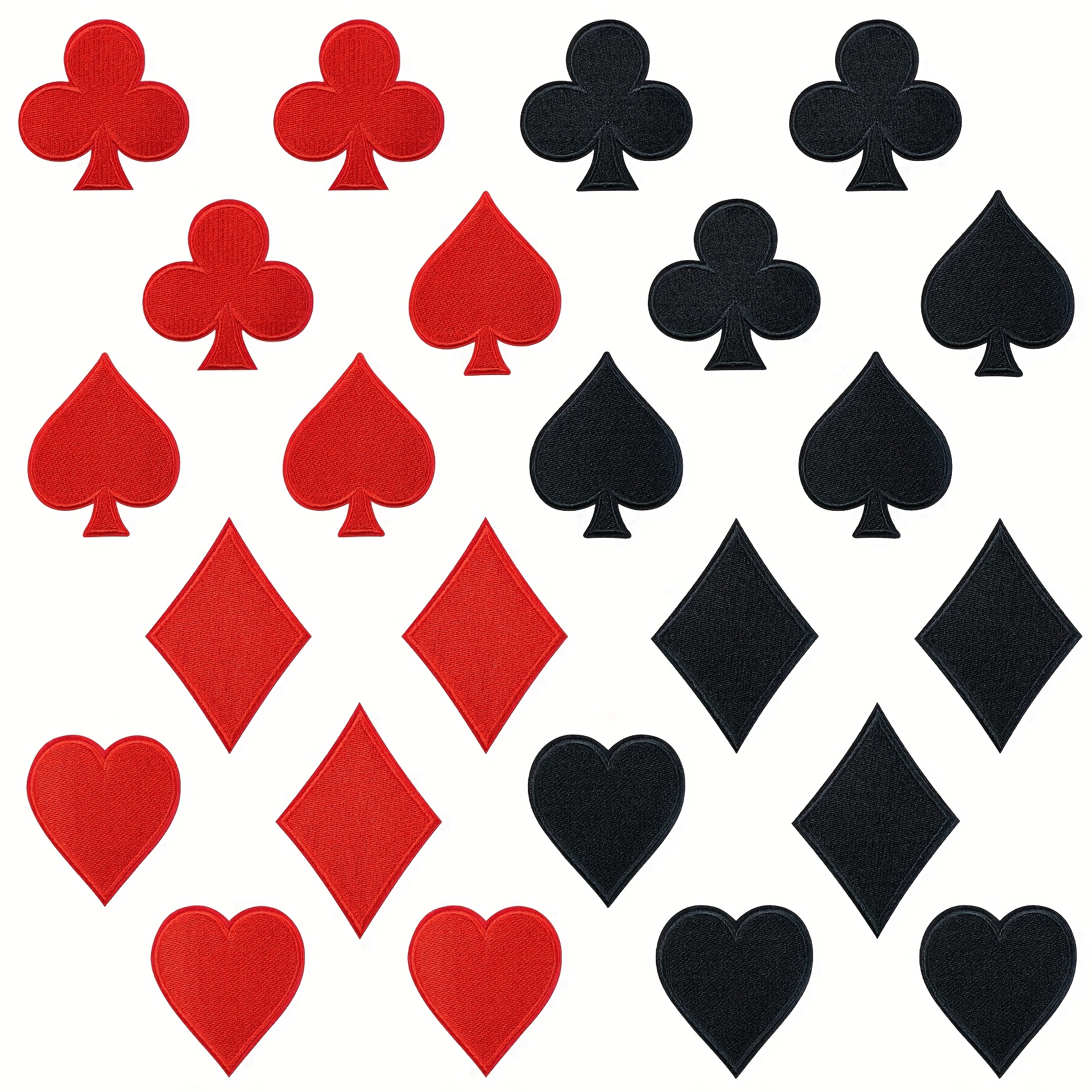 Image of 24pcs Novelty Poker Iron-on Patches For Halloween Costumes, Polyester Playing Card Patches, Red And Black Heart Spades, Clubs, Jeans, Hats, Bags, Embroidered Patch Set For Clothing