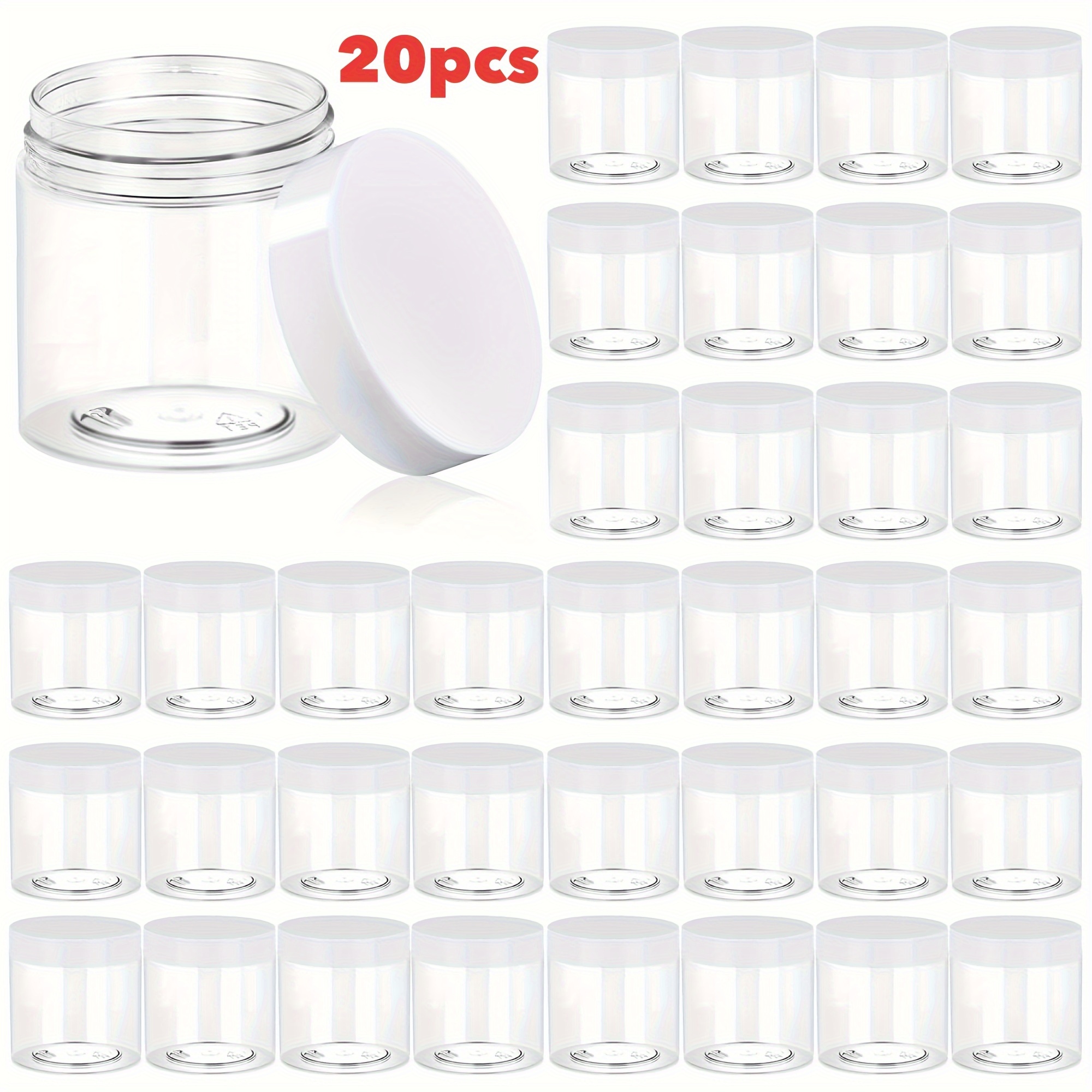 Image of 20pcs Of 4-ounce Round Transparent Plastic Cosmetic Jars With White Lids, Suitable For Lotions, Creams, Ointments, Cosmetics, Eyeshadows, Samples, And Travel Storage