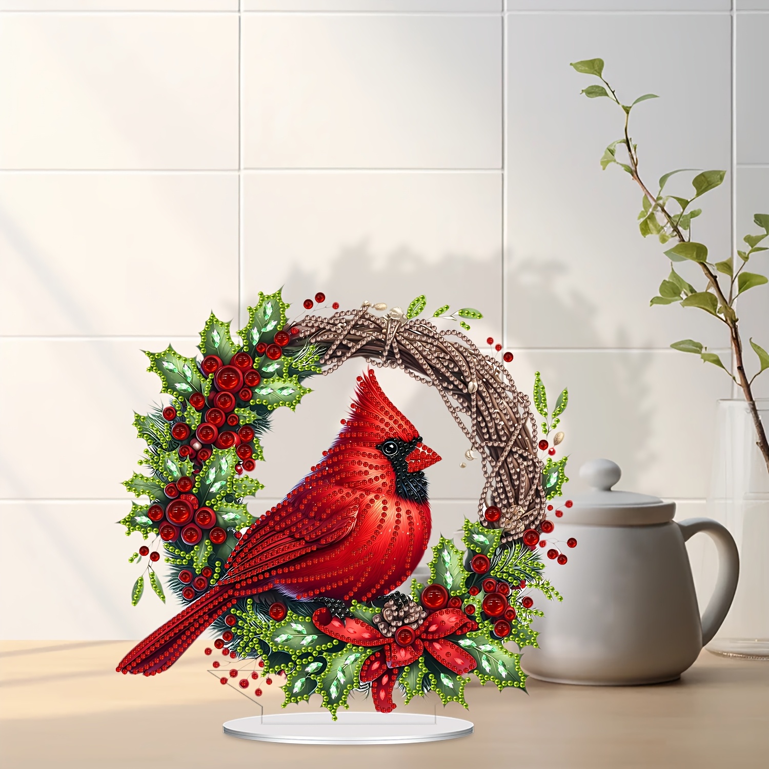 

1 Piece Of Diamond Painting Kit By Numbers, Red- Leader Wreath Special Shape Simple Handmade Desktop Decoration, Very Suitable For Home, Office Desk And Bedroom Decoration, Ideal Holiday Gift