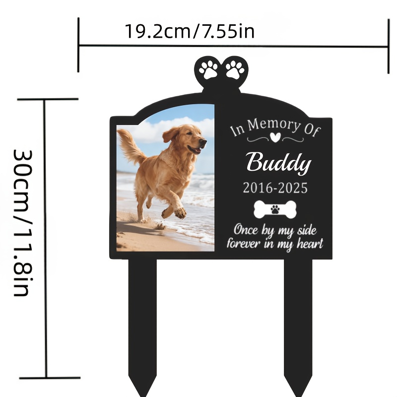 E-shop 【2D Flat】 [2D Flat] Ein personalisierbares Gedenkschild für Hunde mit Foto, Pfotenabdruck und Plakette, um Erinnerungen im Garten zu bewahren