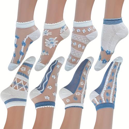 8 pair summer new style fresh and sweet flower print lace sweet and cute breathable ankle socks