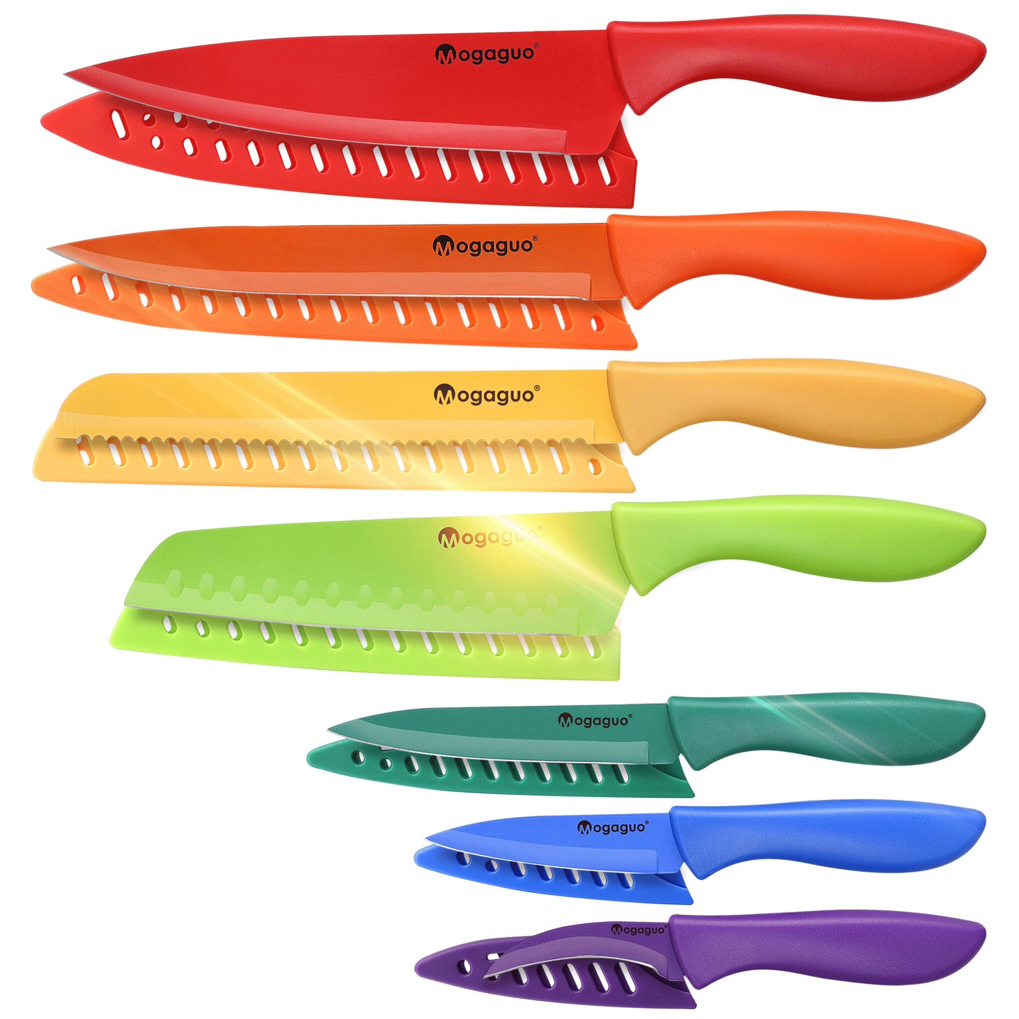 TEMU 7 Piece Rainbow Kitchen Knife Set Dishwasher Safe, Sharp Knife Set Stainless Steel, Professional Kitchen Knives Set For Chefs With Protection Covers Dishwasher Safe