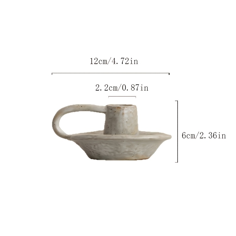 TEMU 1pc Ceramic Taper Candle Holder With Handle, Handmade Pottery Chamberstick Candlestick Holder, Rustic Vintage Candle Stick Stand For Tabletop