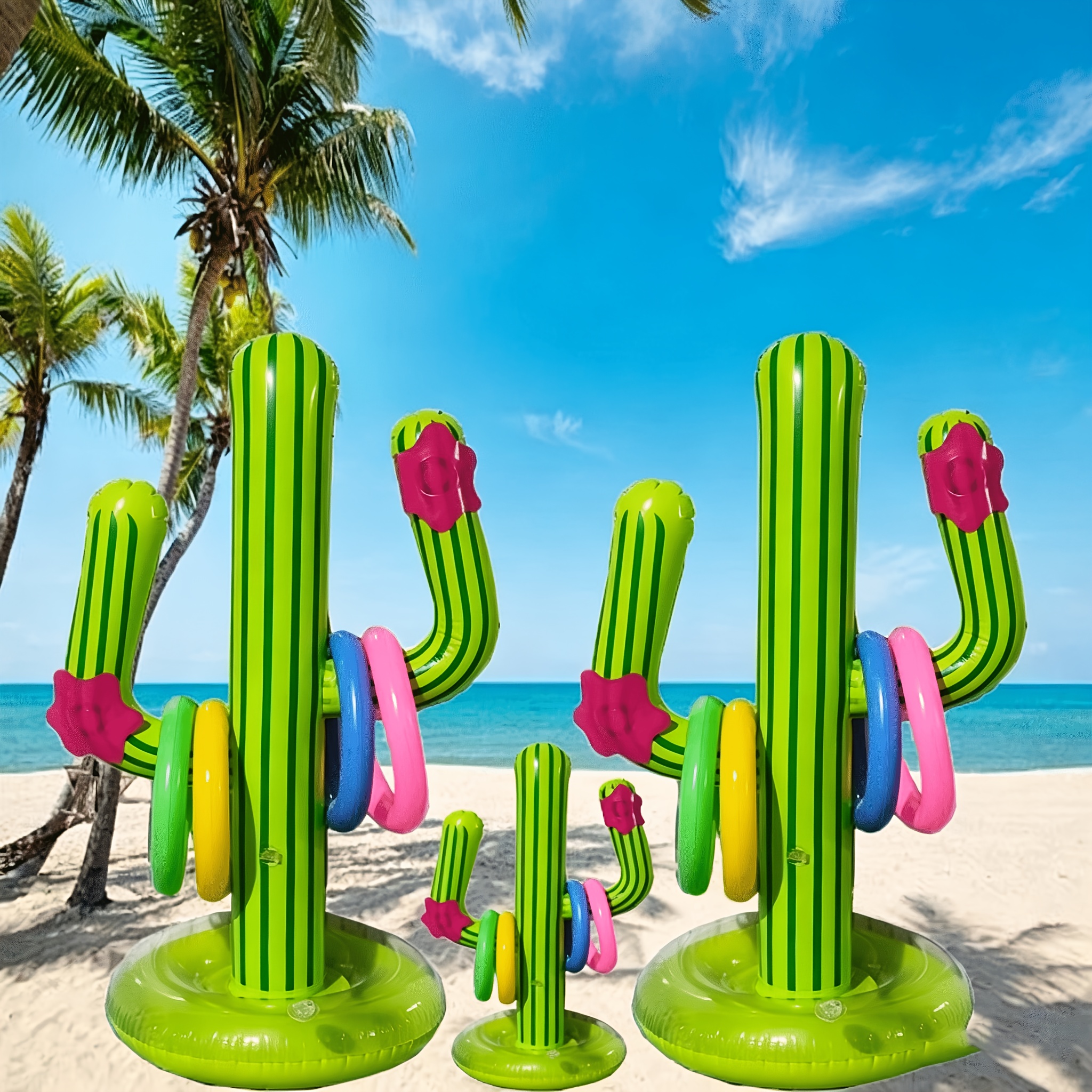 outdoor inflatable cactus   game throwing game toy and floating ring game toy   4 inflatable rings ideal as a birthday gift party game kids party favor bag random color  