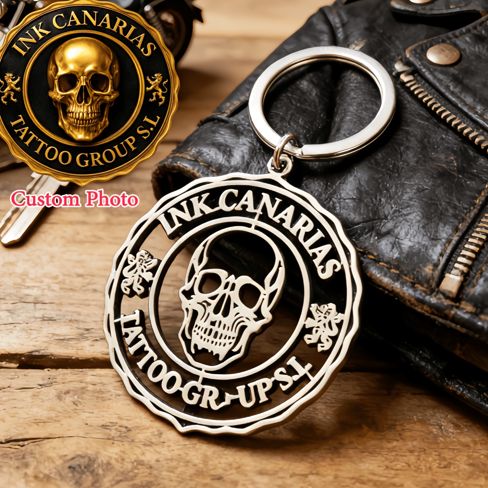 TEMU [customized] Ladies Keychain With Skull, Lion, And Other Self- Elements, Mc Elements, , Motorcycle Club Self-designed Logo Personalized Custom