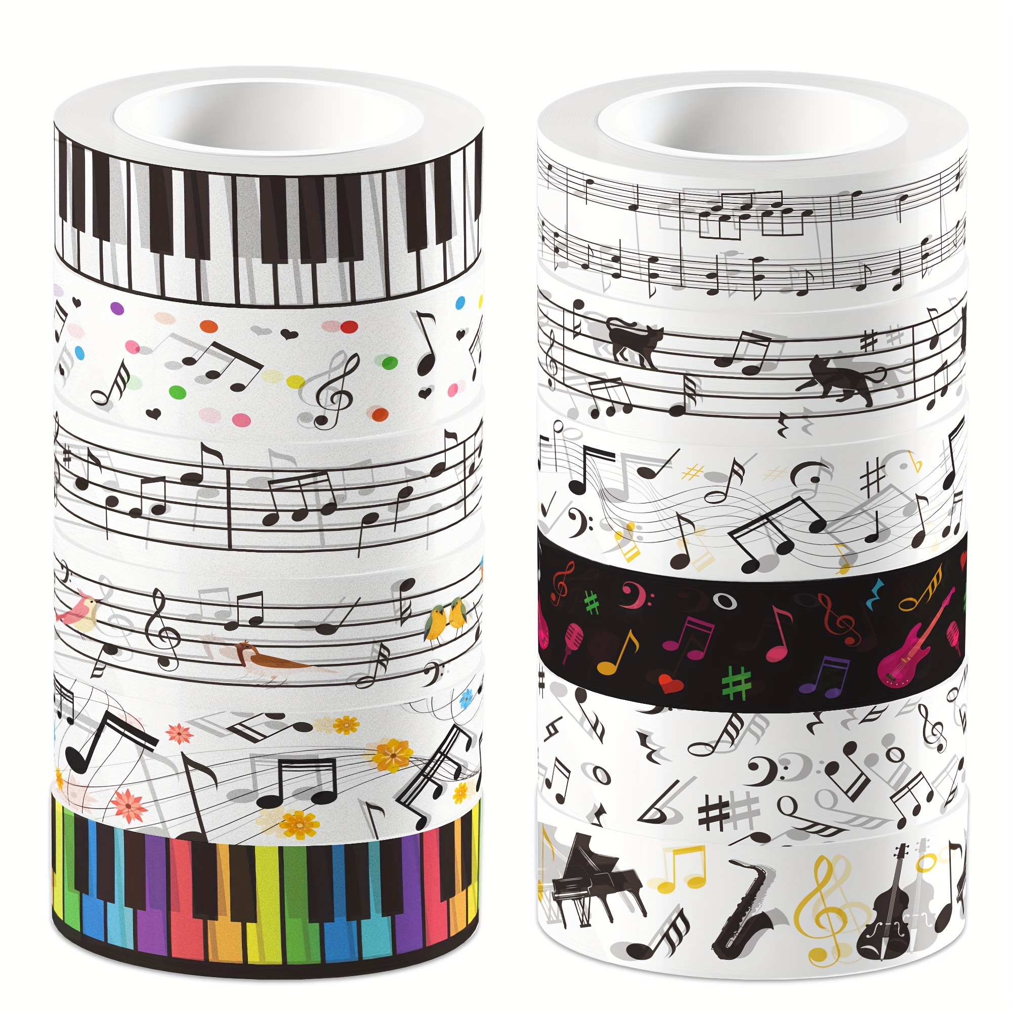 

12 Rolls Music Notes Washi Tape Black White Musical Note Printed Decorative Washi Tape For Birthday Themed Party For Journal Craft Supplies