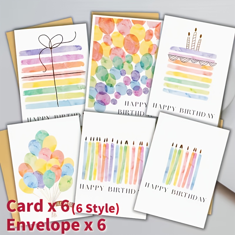 TEMU 12pcs Birthday Card Set With Envelopes, Featuring A Unique Palette, Perfect As Birthday Greeting Cards For Family, , And Colleagues. -of-a-kind