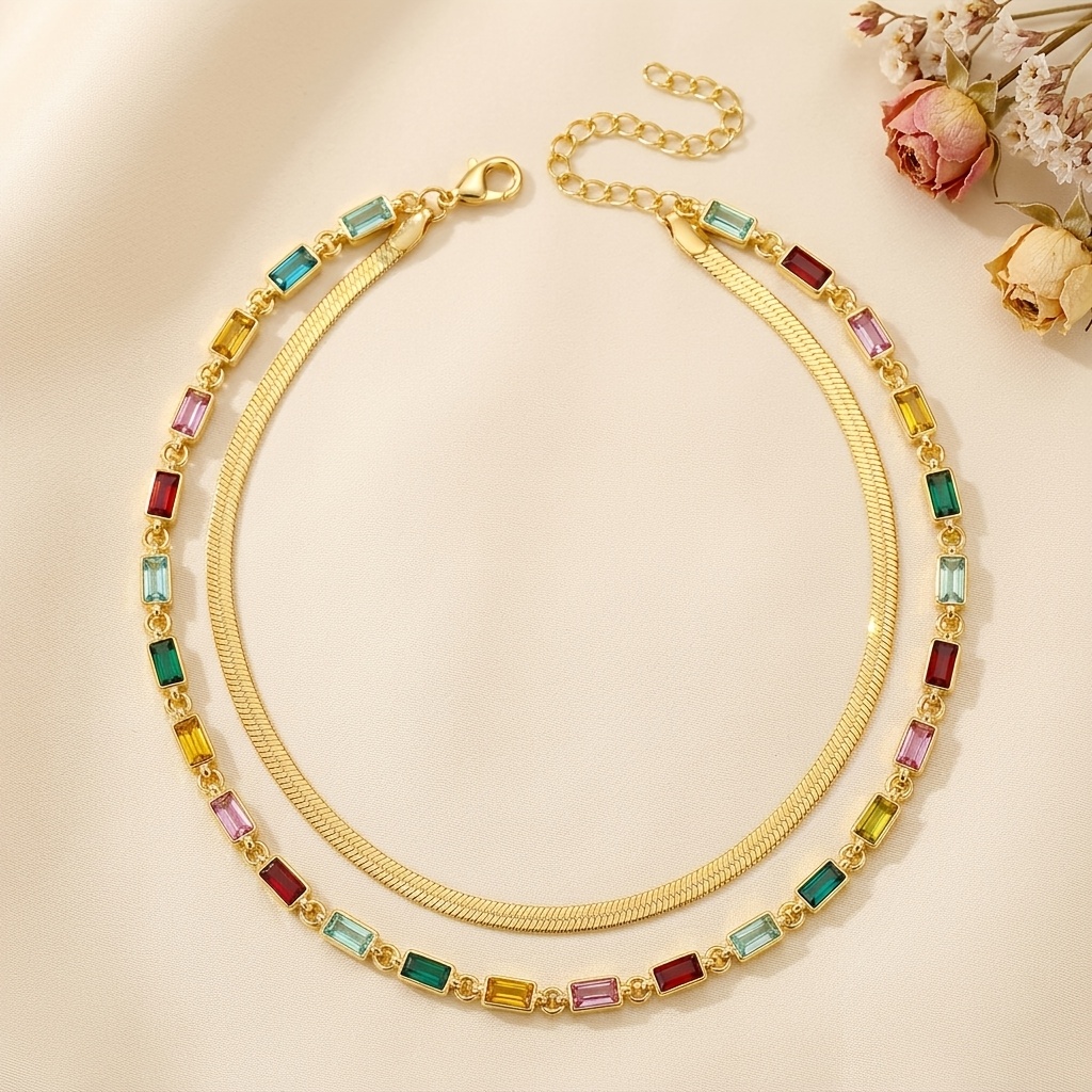 Women's Double-layered Colorful Imitation Gemstone Necklace
