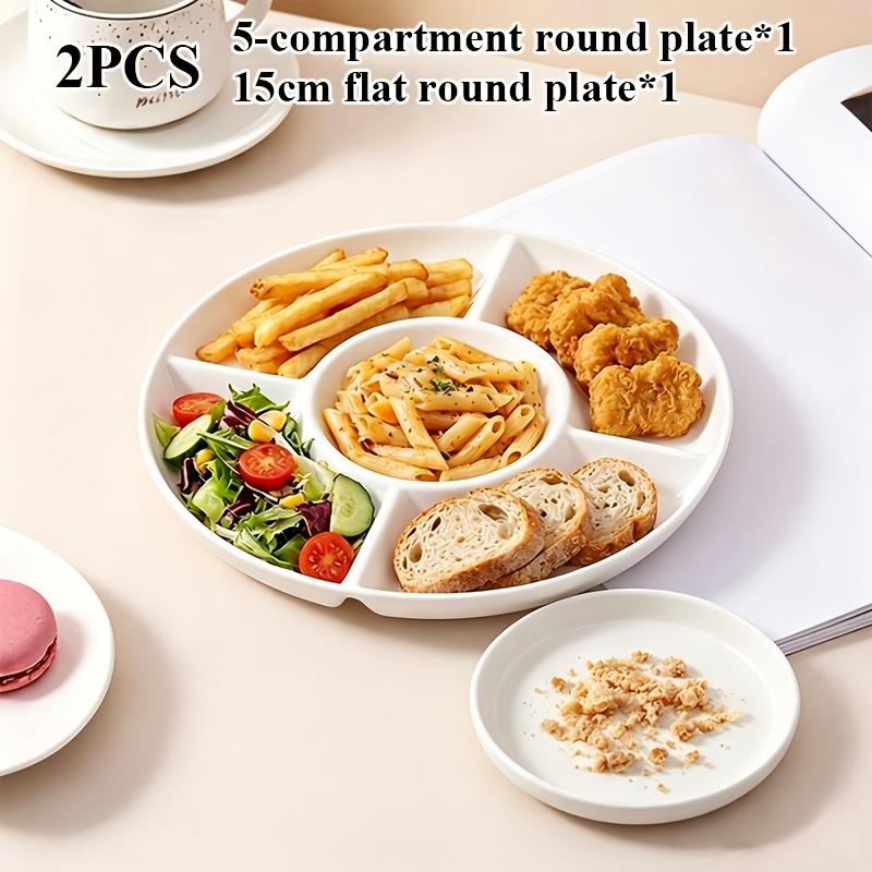 2er-Set, Weißes Kunststoff-Geschirr, Teller mit Unterteller, Sicherheitsmaterial, Sturzsicher, Einfache Organisation, Universal für Zuhause und Geschäft, für tägliche Ernährung, Outdoor-Partys,