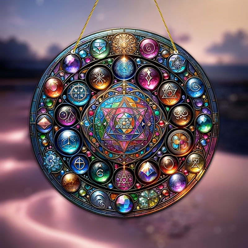 

1pc, Alchemy Suncatcher,stained Window Hanging Decor, Art Wall Decor For Indoor And Outdoor, Garland Garden Porch Bedroom Office Home Decorations, Gift Ideas For Friends(8in*8in/20cm*20cm)