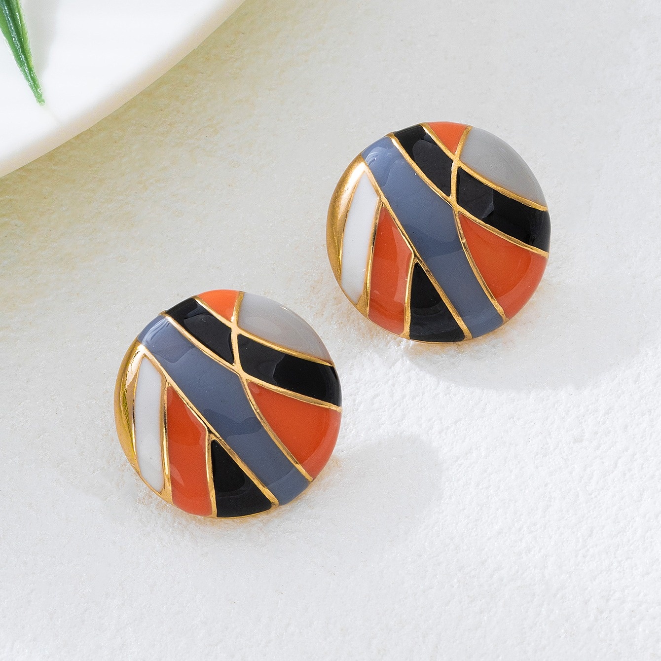 1 Pair - Glazed Round Stud Earrings | Alloy With Stainless Steel Posts, Suitable For Daily And Gift Occasions, Wear