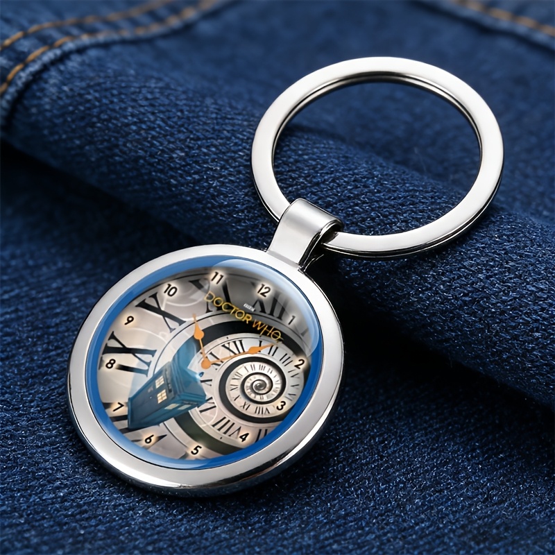 TEMU Spiral Clock Keychain 2d Flat Pattern Shiny Metal Alloy Accessory, Suitable For Clothing, Hats, Backpacks - A Fashionable Accessory For , , And