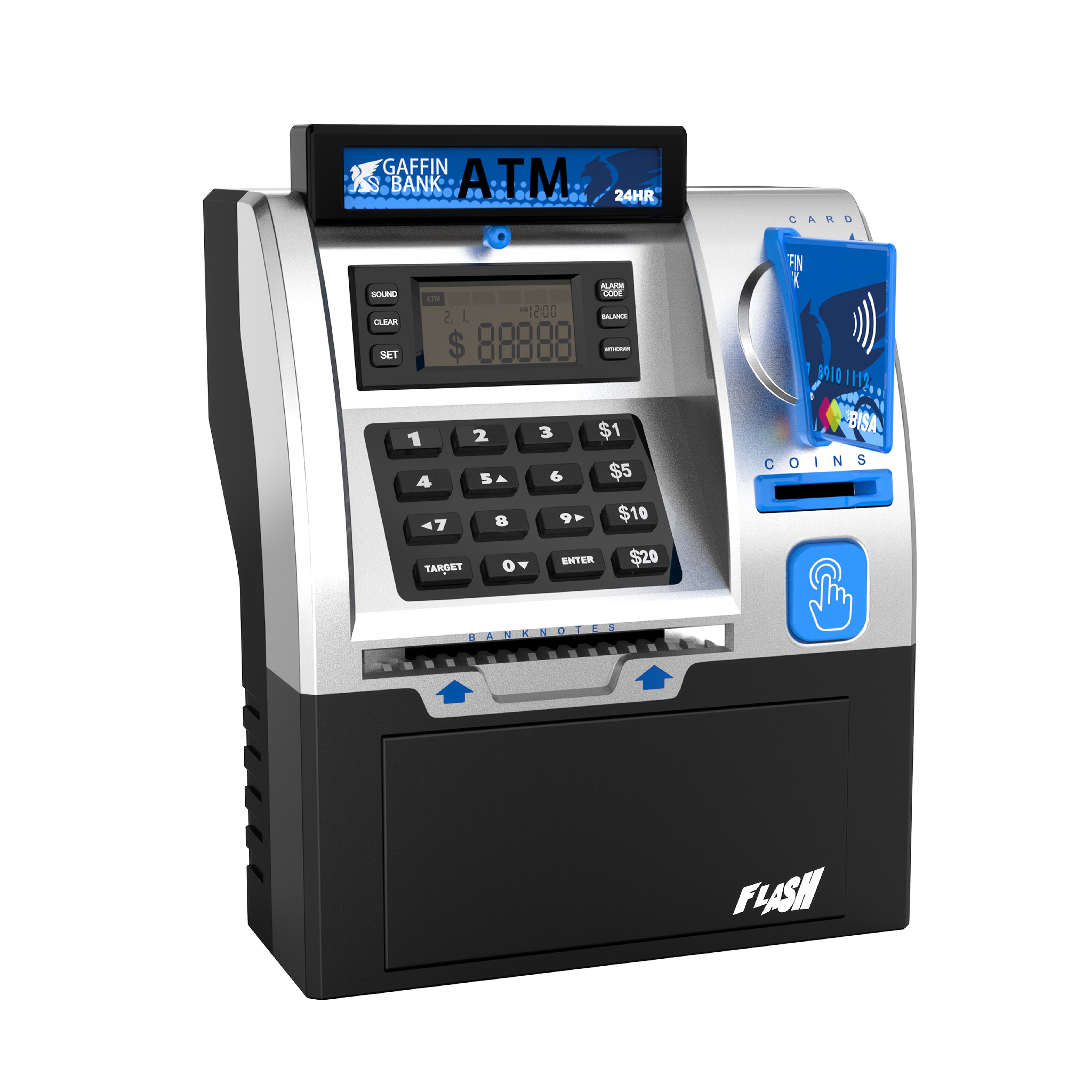 gaffin bank 2024   atm penny bank digital electronic savings safe with debit card slot coin recognition balance calculator and password lock box black plastic cash register toy for   perfect halloween christmas gift for boys and girls best for christmas
