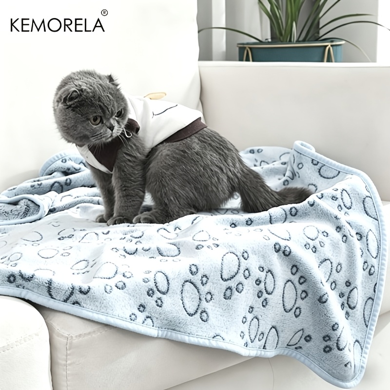 TEMU KEMORELA de Franela para Mascotas, Perros y Gatos, Poliéster Lavable a Máquina, Gruesa, y Cómoda, Diseño con de Patas de Perro, para Dormir para