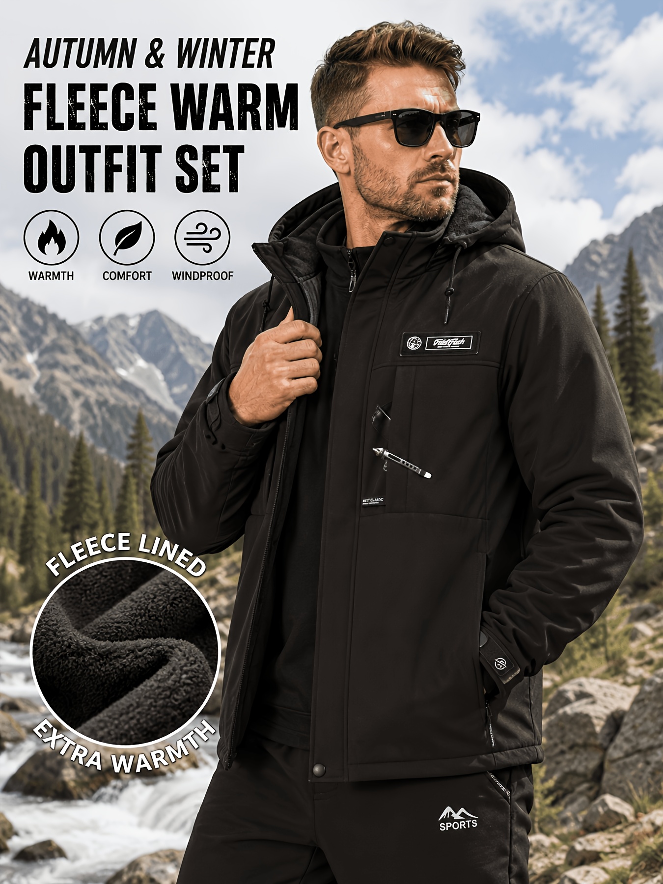 Men's Autumn Winter Thickened Fleece Tactical Set