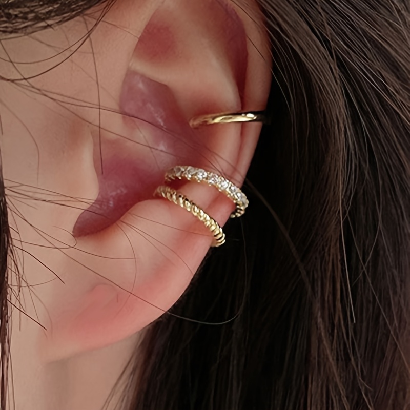 TEMU 3pcs Set Women's Fashion Clip-on Earrings, Cartilage Clip Earrings For Women Without Pierced Ears, Delicate Thin Style 14k Gold-plated Clip-on