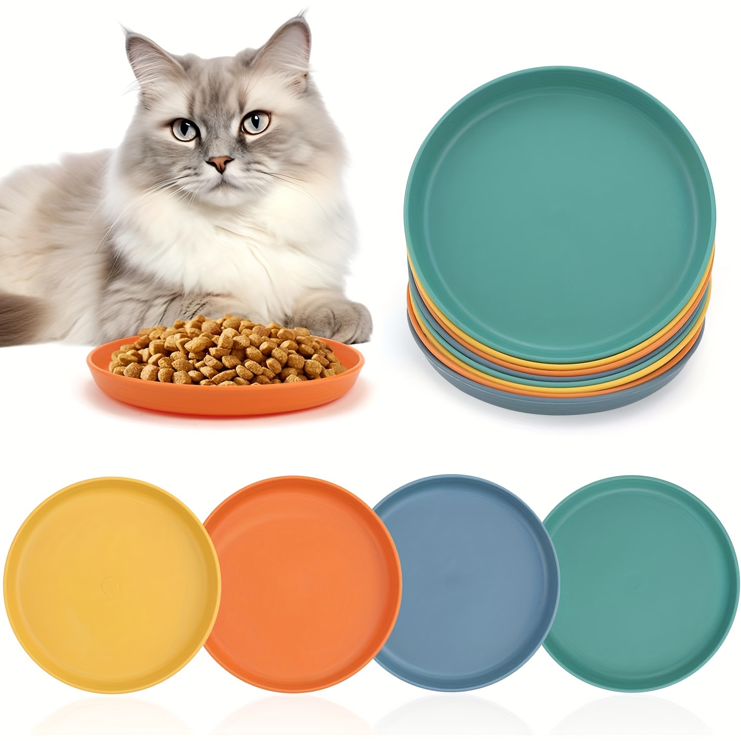 

8-piece Non-slip Plastic Cat Bowls - Flat Feeding Dishes For Kittens & Short-legged Cats