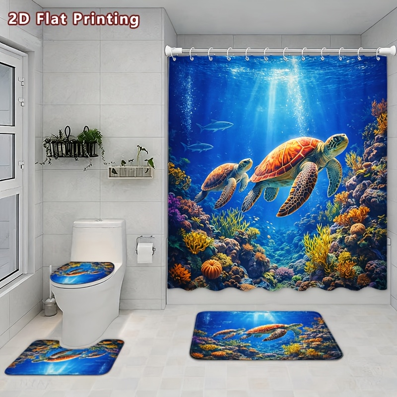 4pcs Hummingbird Love Shower Curtain Set with Bath Mat
