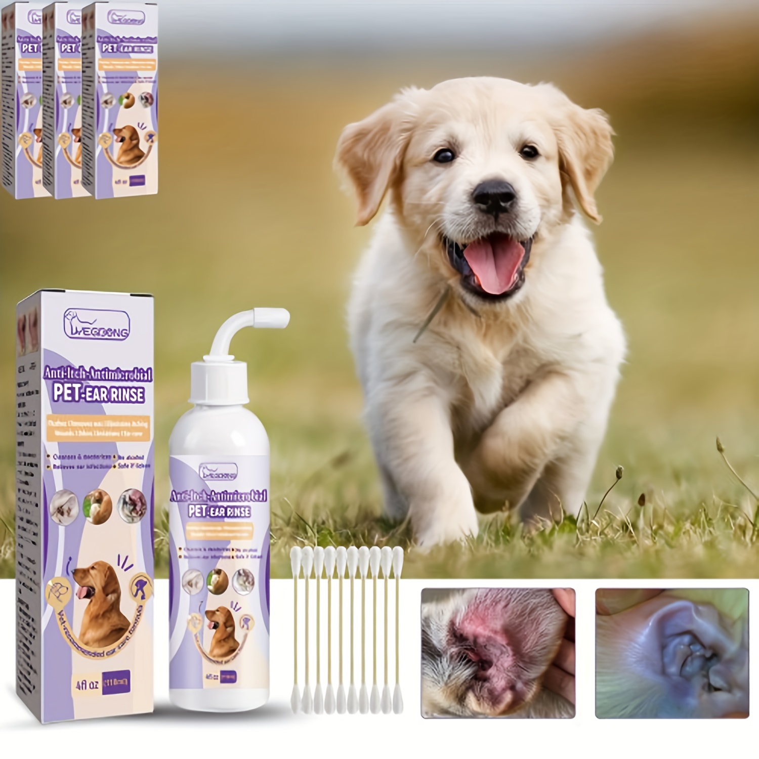 

Pet Ear Cleaner, Contains Deionized Water, Coconut Oil, Mother Of Chrysanthemum, It Removes Bacteria From The Ear Canal, Dog And Cat Ear Canal Odor Clean Earwax Ear Wash Drops (3pcs)