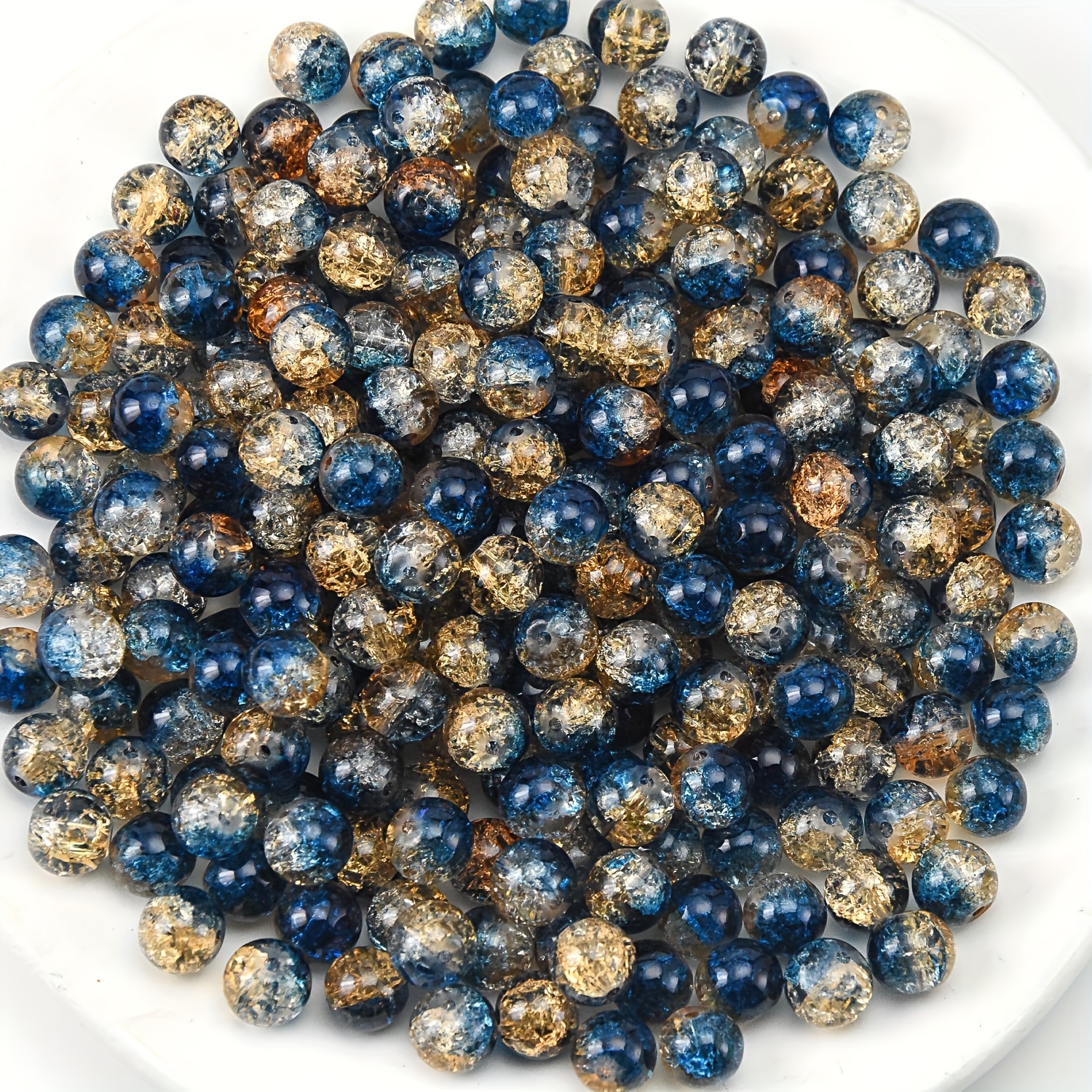 

10mm Blue And Golden Marbled Glass Beads - Perfect For Party Jewelry, Phone Chains, And Diy Crafts