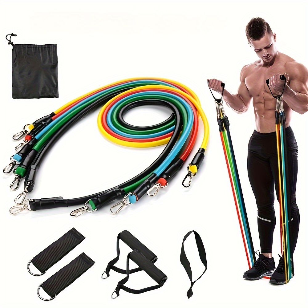 

11pcs Tpe Resistance Bands Set With Door Anchor, Handles, Ankle Straps, Carry Bag - Uncharged, No Battery Needed - Ideal For Home Gym, Fitness, Yoga & Pilates - Suitable For Beginners