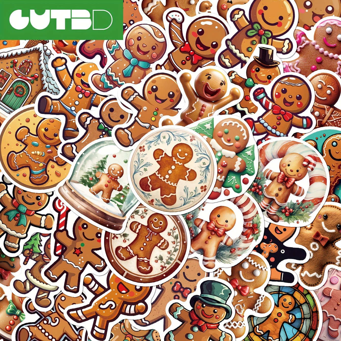 

50pcs Gingerbread For Man Christmas Stickers For Mobile Phone Cases, Notebooks, Skateboards, Luggage, Diy Decorative Stickers And Sealing Stickers