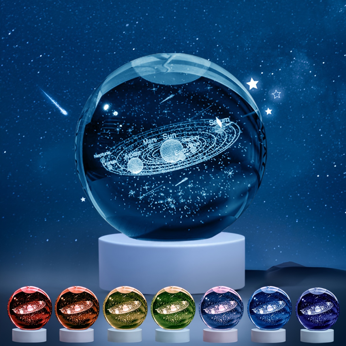 

1pc 3d16 Color Gradient Inner Carved Solar System Crystal Ball Led Colored Nightlight, Table Decoration Christmas Valentine's Day Gift, Birthday Party Astronomy Enthusiasts