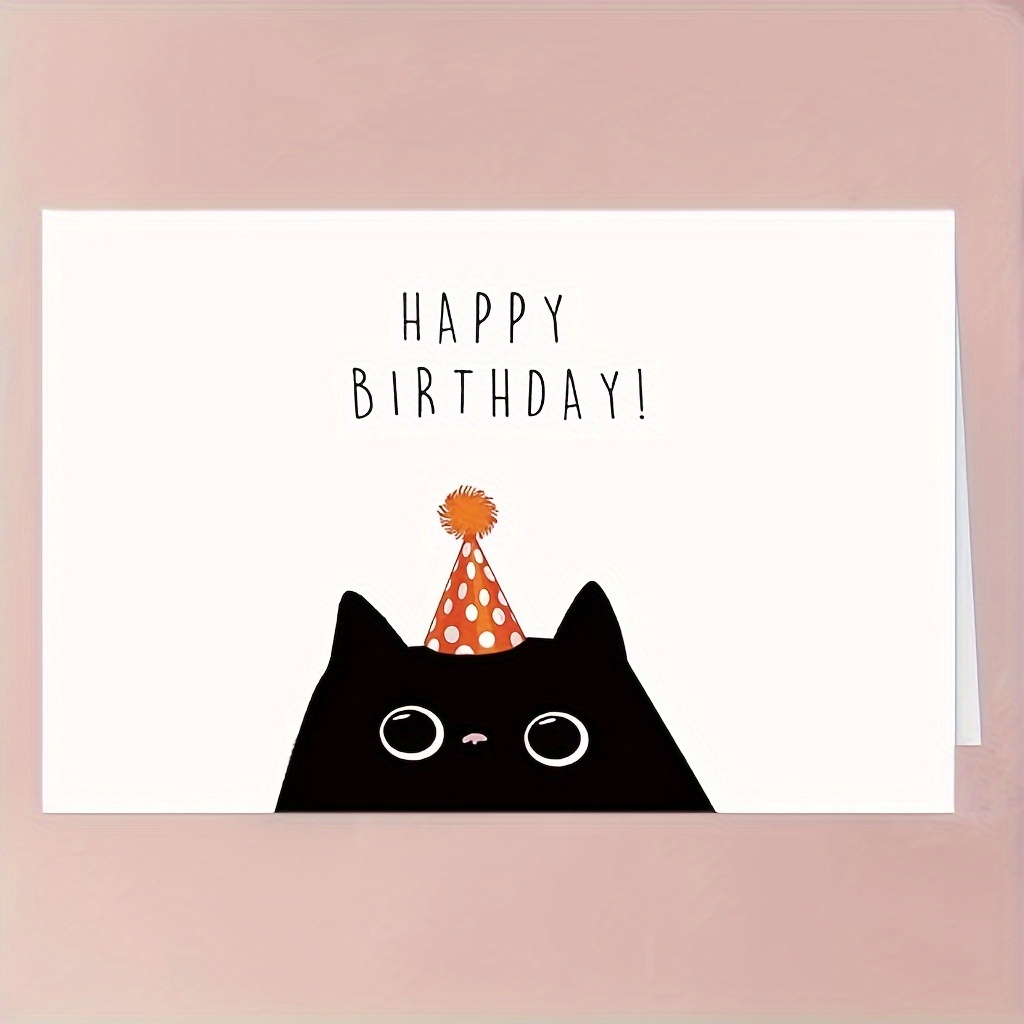 

1pc, Cute Black Cat Birthday Card, Happy Birthday Card For Cat Lovers, Cute Birthday Card