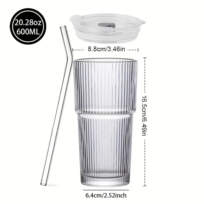 20 28oz glass coffee mug with lid and straw 600ml multipurpose insulated reusable glass cup hand wash only ideal for home 1pc Product details 2