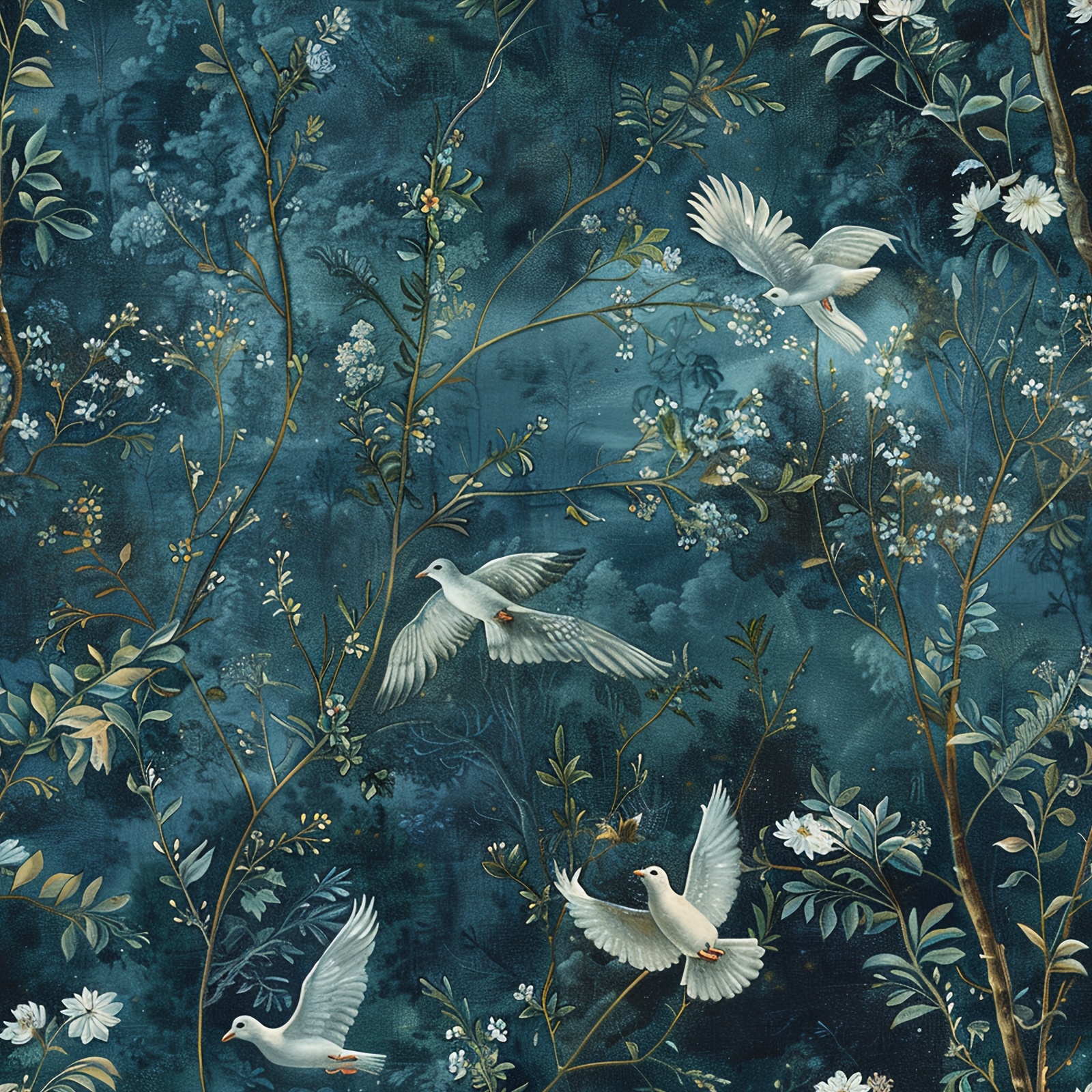 TEMU 1 Roll Dark Blue Vintage Forest Self-adhesive Wallpaper, And Plant Design, Peel And Stick, Waterproof Wallpaper, Removable Contact Paper,