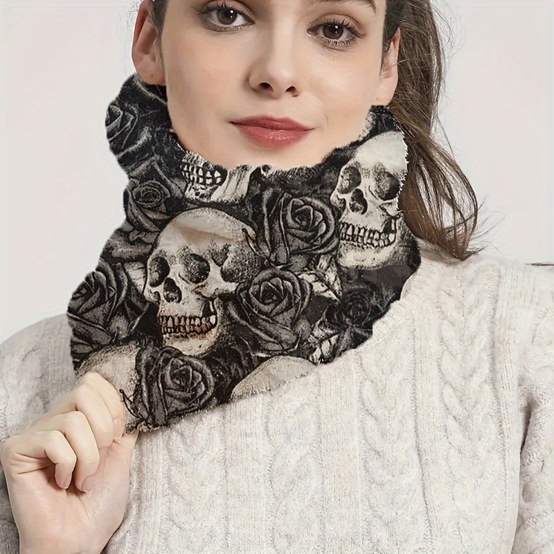 

Winter Neck Gaiter & Face Mask - , Stretchy Polyester With Skull Print For Outdoor Activities