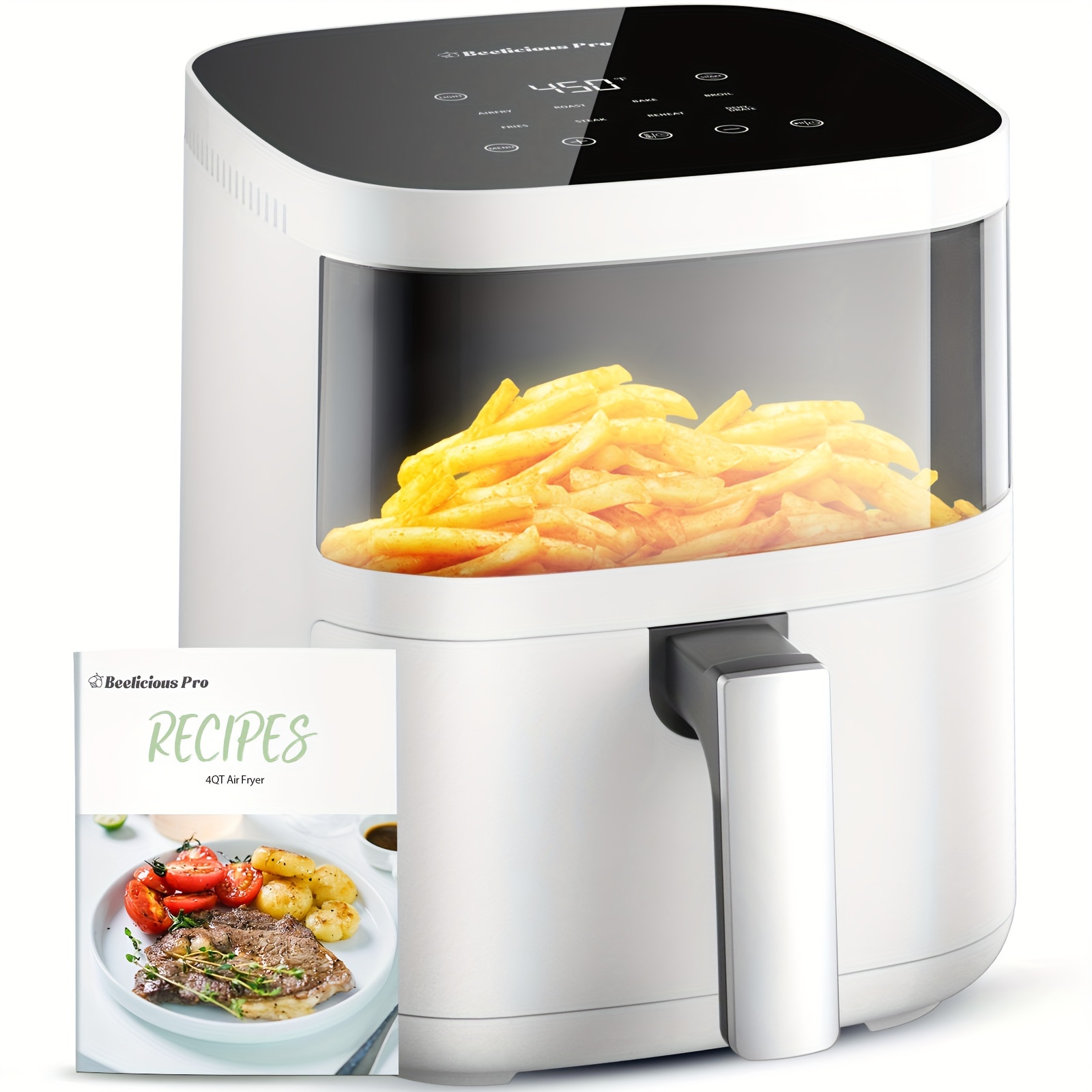 

Air Fryer, Beelicious® 8-in-1 Smart Compact 4qt Air Fryers, With Viewing Window, Shake Reminder, 450°f Digital Airfryer With Flavor-lock Tech, Dishwasher-safe & Nonstick, Fit For 1-3 People, Black