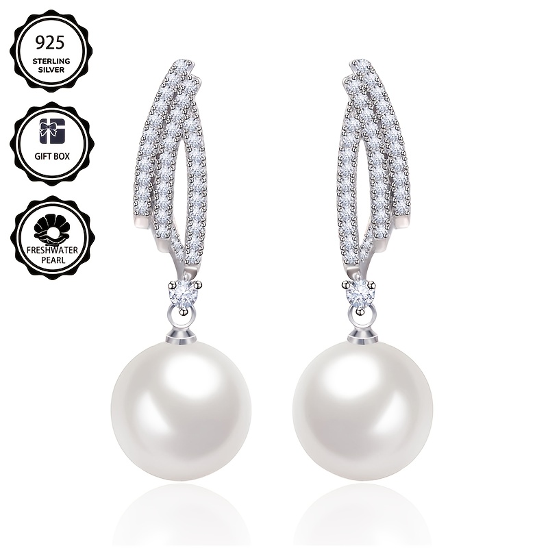 Image of Local Warehouse, 925 Sterling Silver, Fashionable Temperament Pearl Zirconia Earrings, Women's Jewelry High Quality, Daily Wear, Perfect Jewelry Gift For Women And, Free Exquisite Gift Box