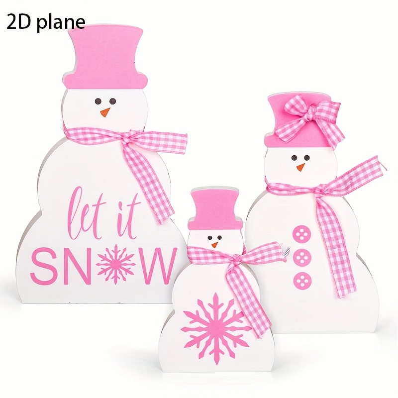 TEMU 2d Flat - Decorative Sign, Plaque 3pcs Winter Snowman Wooden Dining Table Decoration, 2d Christmas Snowman Dining Table Centerpiece, Christmas