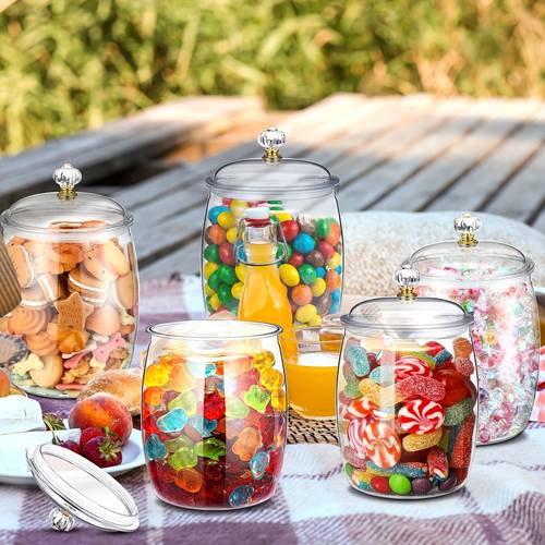 3/5 stück 64oz süßigkeiten- und keksdosen, plastikdosen mit deckeln, plastikdosen mit löffel, dekorative medikamentendosen, süßigkeiten-selbstbedienungsbehälter, transparente versiegelte lebensmittelaufbewahrungsdosen, für hochzeitsheimdekoration, küchen- und bardekoration