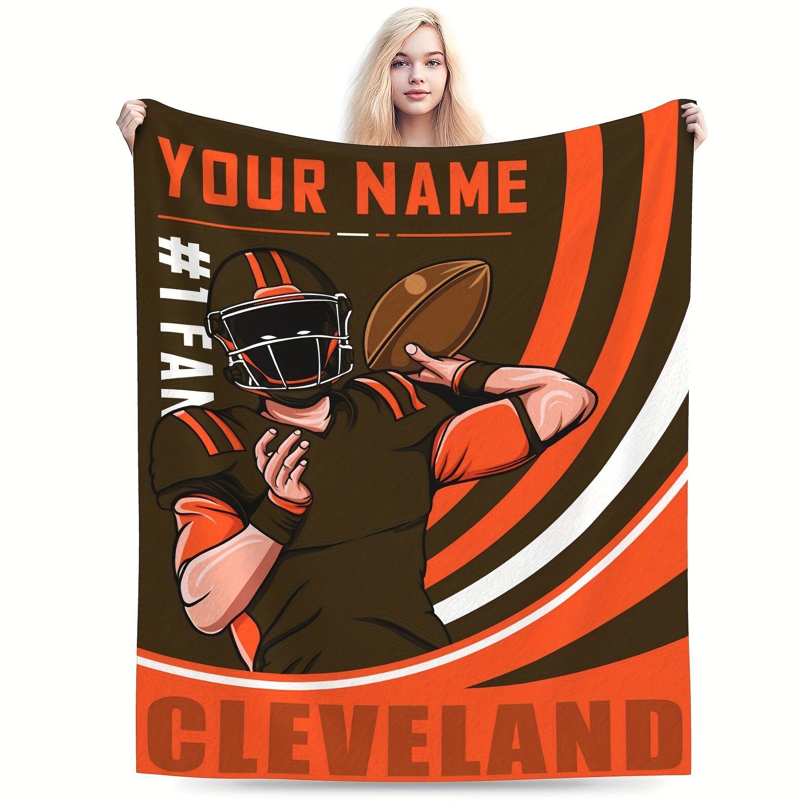 

Customizable Football Fleece Throw Blanket - Personalized Name Option, Perfect Gift For , Ideal For Travel & Home Decor