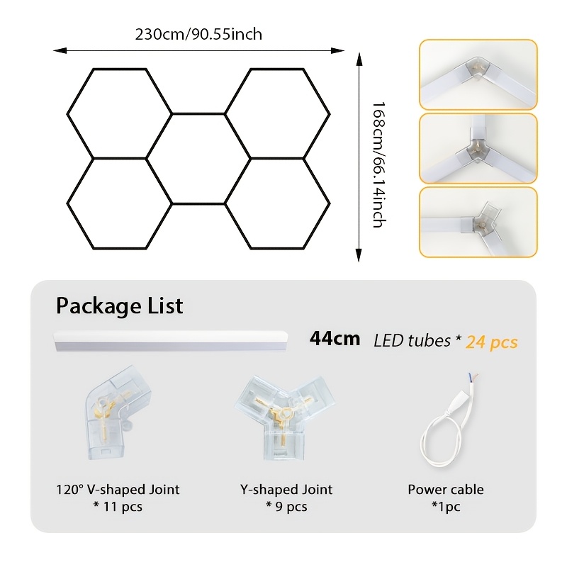 LED šesterokotna garažna luč satasta svetlobna cev telovadniška luč AC100-265V hladno bela DIY LED cevi visoka osvetlitev enostavna namestitev z