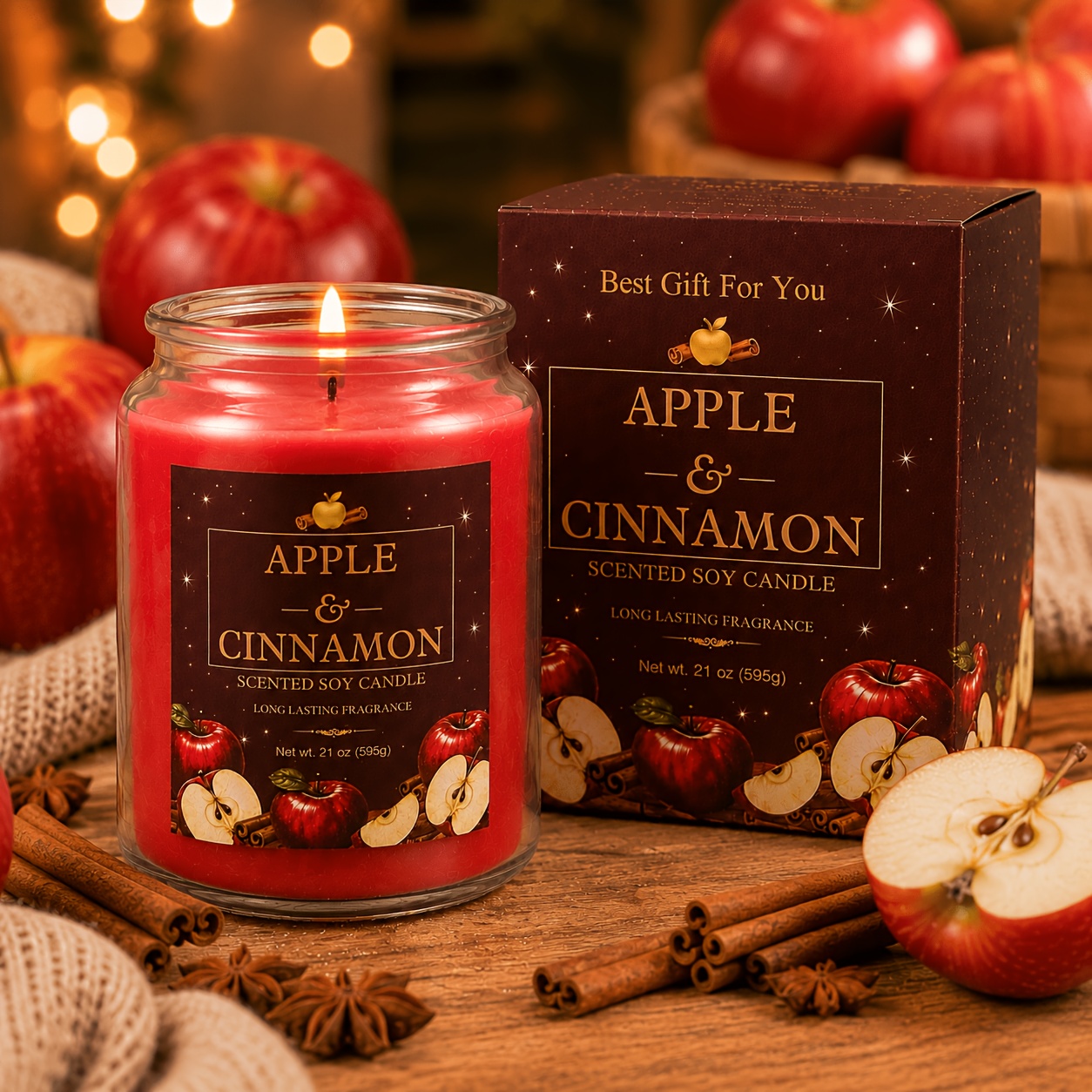 TEMU 21 Oz And Cinnamon Scented Candle, Up To 120 Hours , Soy Wax Glass Jar With Gift Box, Fall And Winter Home Decor Gift For Thanksgiving And