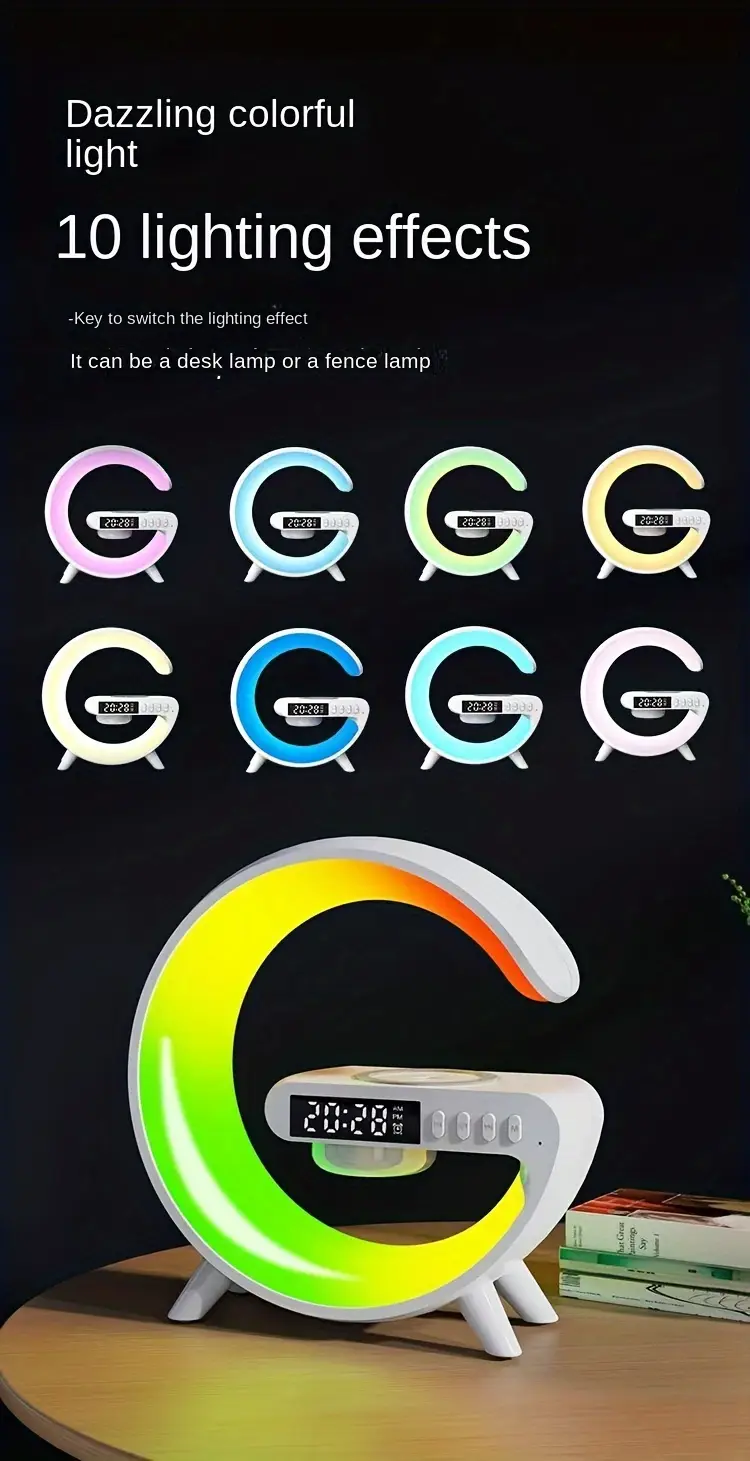 small g speaker desk lamp colorful led light with sound function and wireless charging function tf card playback aux interface listen to songs details 0