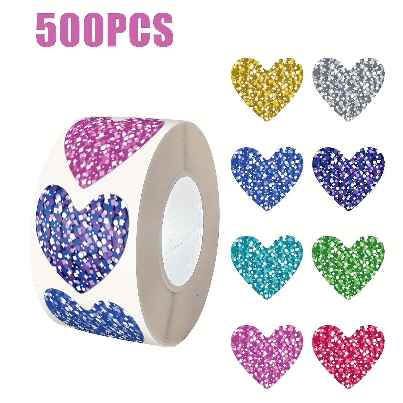 Image of 500pcs/roll Sparkling Heart Stickers Cute Star Gift Tag Stickers Decorating Envelopes Gift Packaging For Teacher Gifts/valentine's Day/celebration