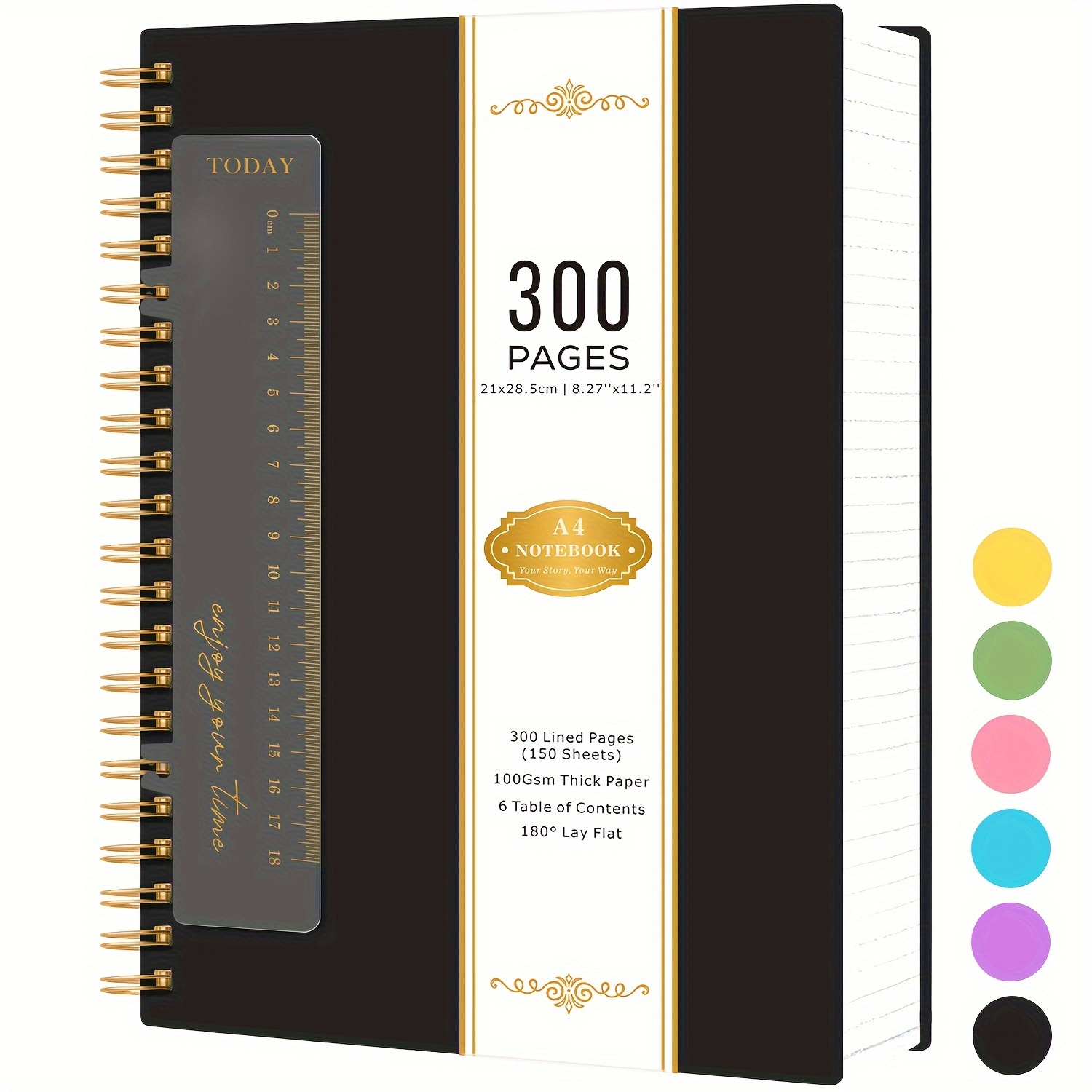Image of A4 Spiral Notebook, Large College Ruled Journal For Women Men, 300 Pages Hardcover Lined Note Book For Work School, Pvc Cover Notepad With 100gsm Thick Paper, 8.27 X 11.2in, Back To School