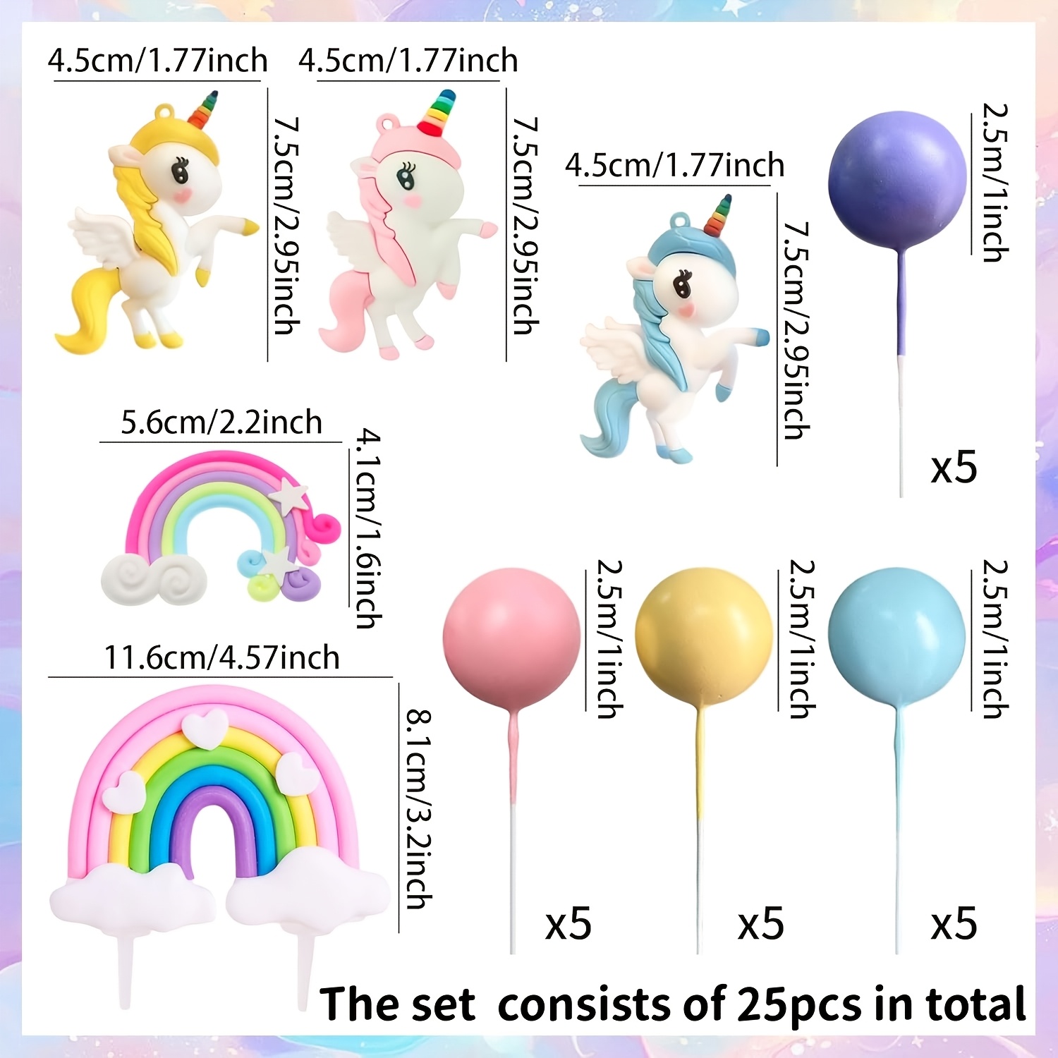 Laventy 25pcs/24pcs Unicorn Cake Topper Unicorn Cake Decoration Unicorn Birthday Decoration Rainbow Cake Topper Unicorn Party Favors Rainbow Birthday Decoration